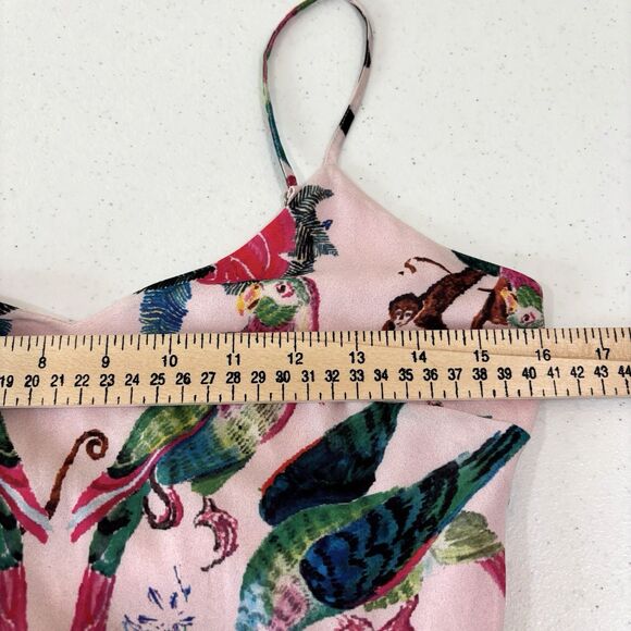 H&M Pink Pleated Jungle Print Midi Dress 6 Strappy Lace Up Back Tropical Animals - Picture 9 of 12